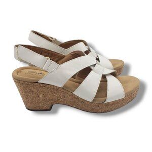 Clarks Collection Giselle Beach Wedge Sandals Womens 11 White Leather Cork
